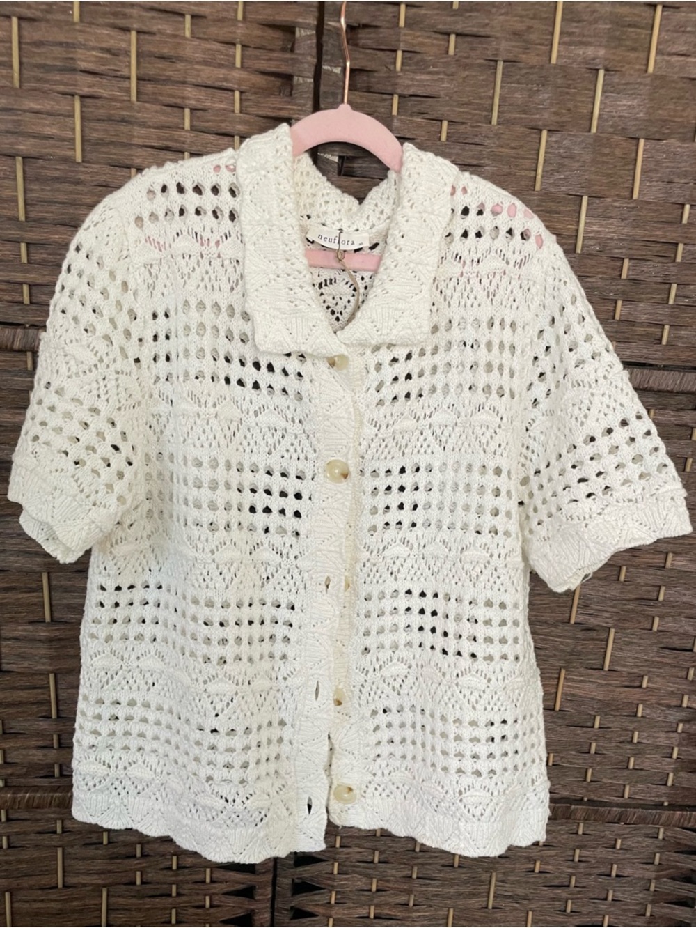 NEUFLORA - XS
Open-Knit Button-Front Short Sleeve Top in Cream